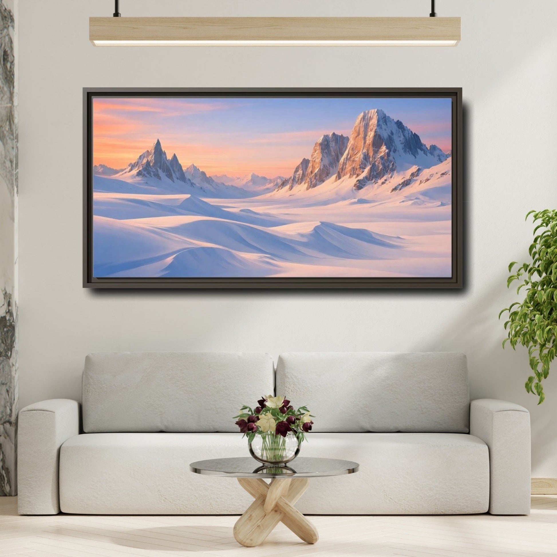 Landscape Nature Snow Mountains Winter - Framed Canvas Wall Art Print - YesArtYes