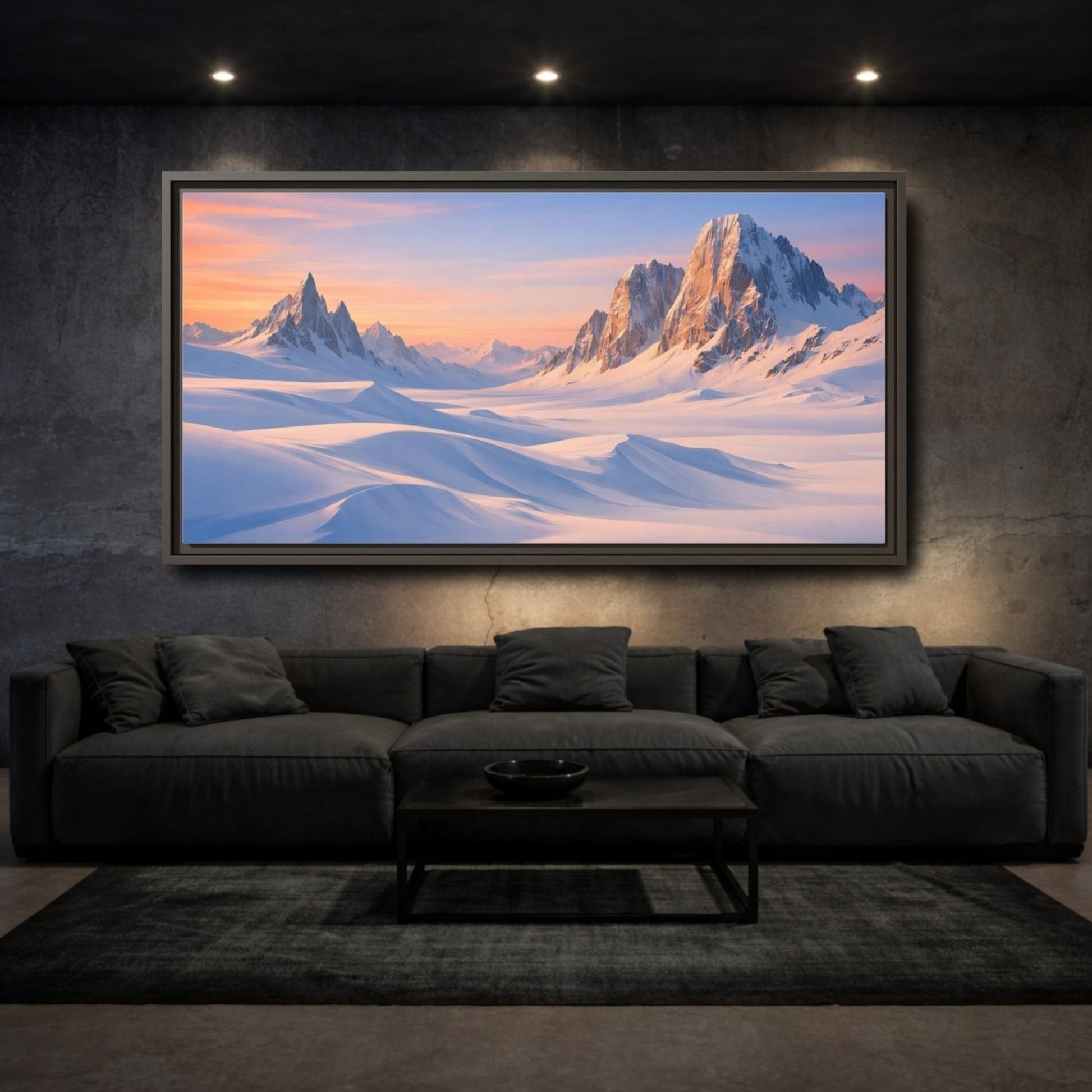 Landscape Nature Snow Mountains Winter - Framed Canvas Wall Art Print - YesArtYes