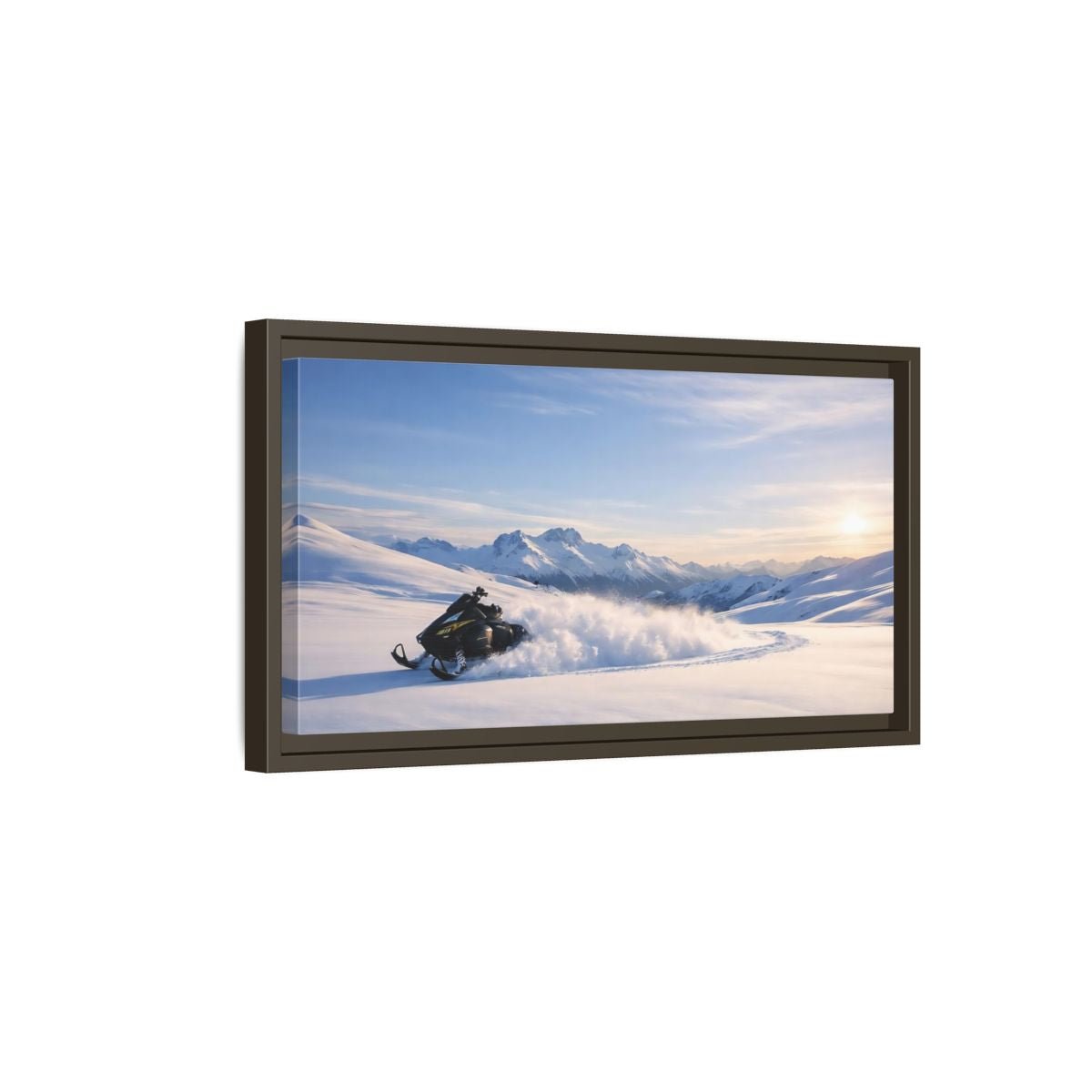 Landscape Nature Snowmobile Winter Mountain - Framed Canvas Wall Art Print - YesArtYes