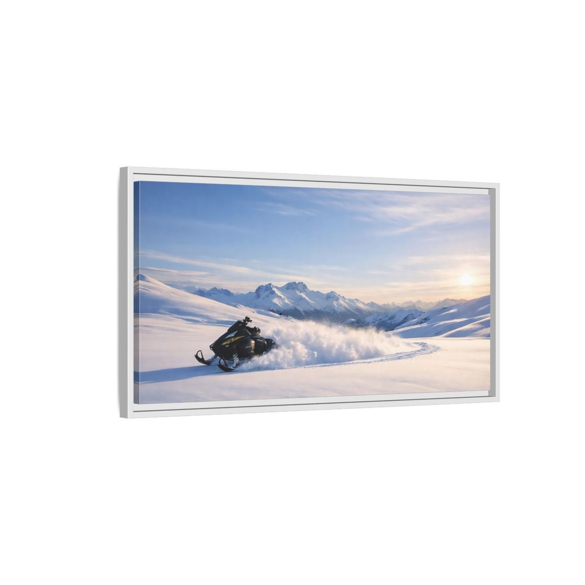 Landscape Nature Snowmobile Winter Mountain - Framed Canvas Wall Art Print - YesArtYes