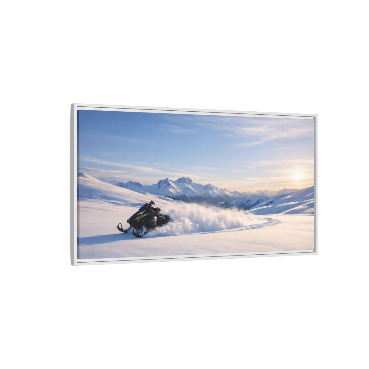 Landscape Nature Snowmobile Winter Mountain - Framed Canvas Wall Art Print - YesArtYes