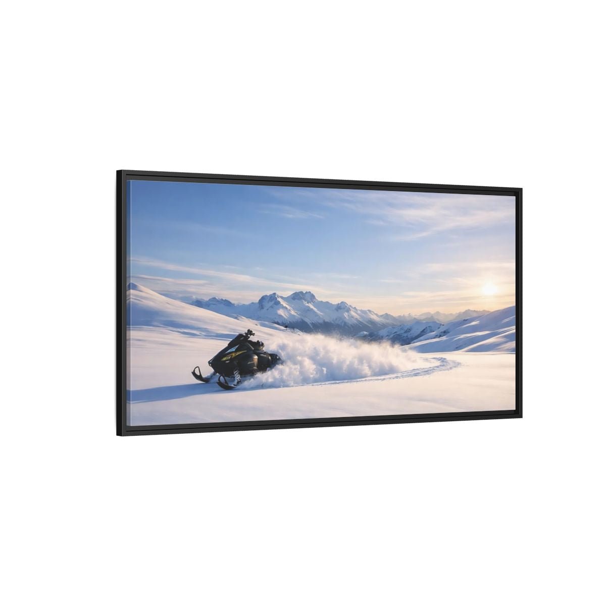 Landscape Nature Snowmobile Winter Mountain - Framed Canvas Wall Art Print - YesArtYes