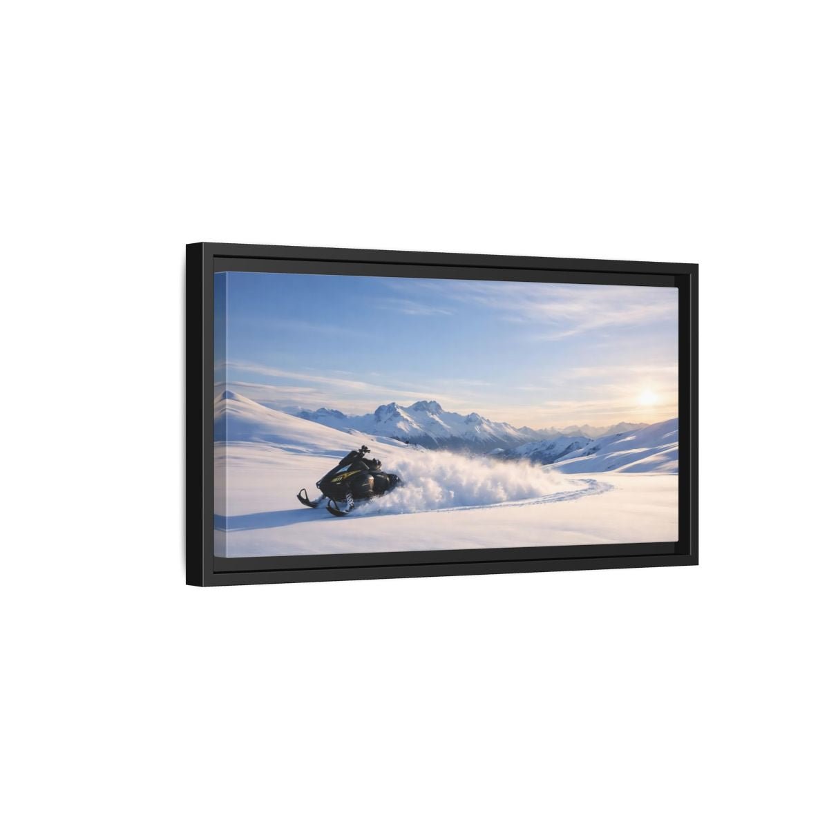 Landscape Nature Snowmobile Winter Mountain - Framed Canvas Wall Art Print - YesArtYes