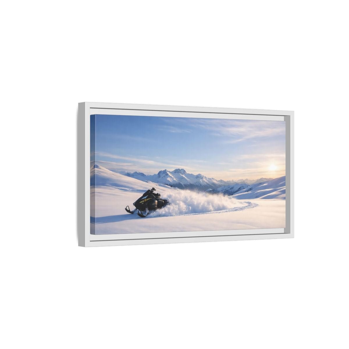 Landscape Nature Snowmobile Winter Mountain - Framed Canvas Wall Art Print - YesArtYes