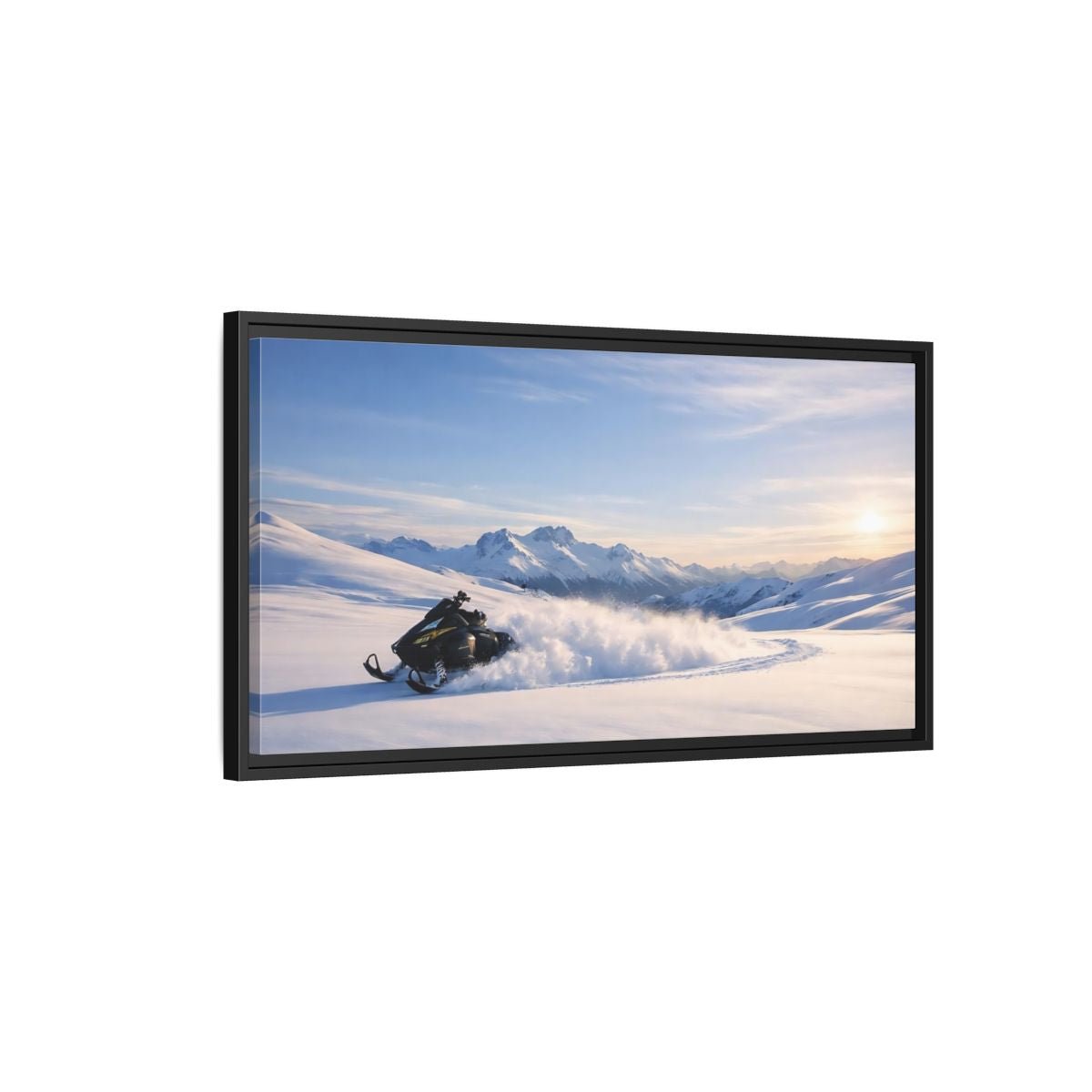 Landscape Nature Snowmobile Winter Mountain - Framed Canvas Wall Art Print - YesArtYes