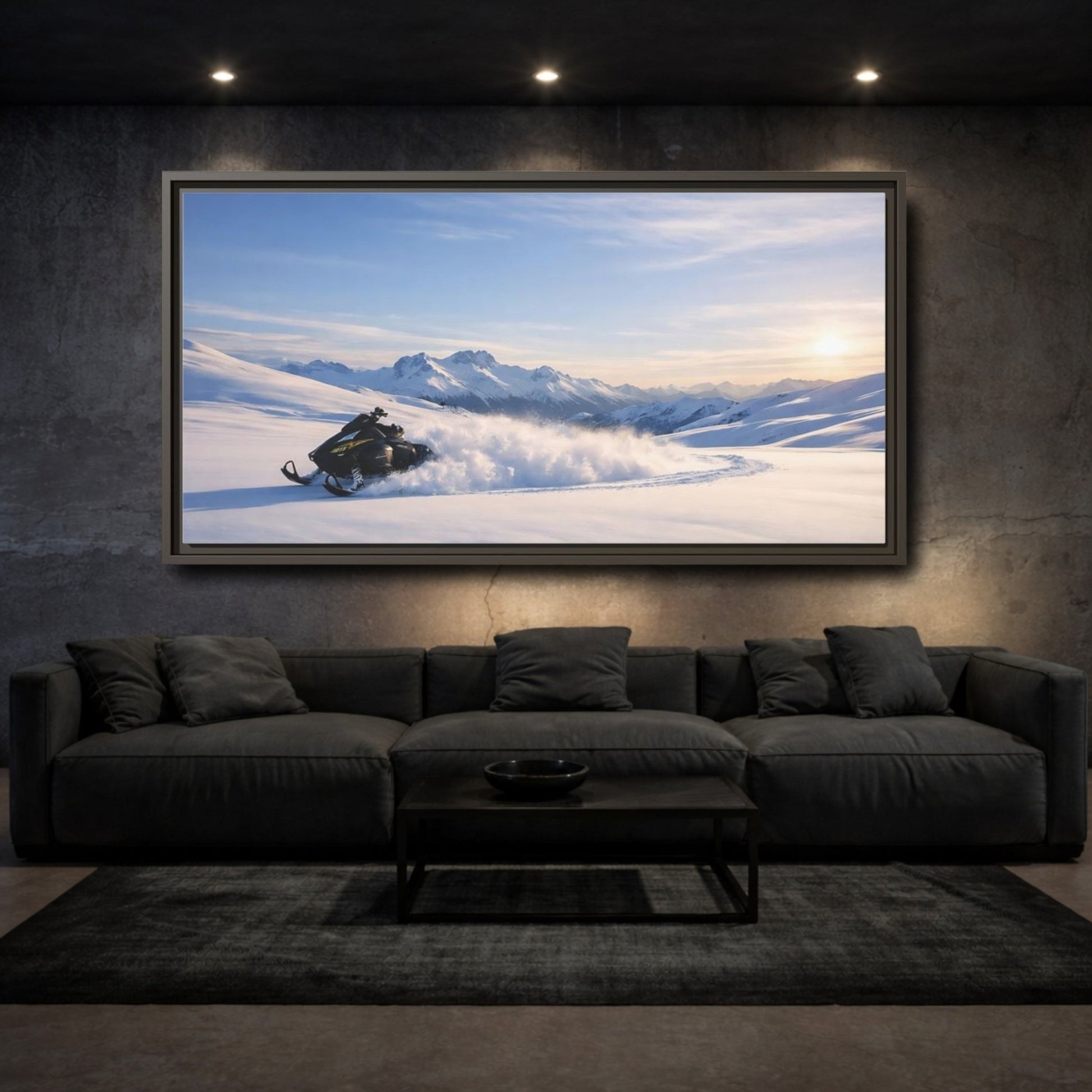 Landscape Nature Snowmobile Winter Mountain - Framed Canvas Wall Art Print - YesArtYes