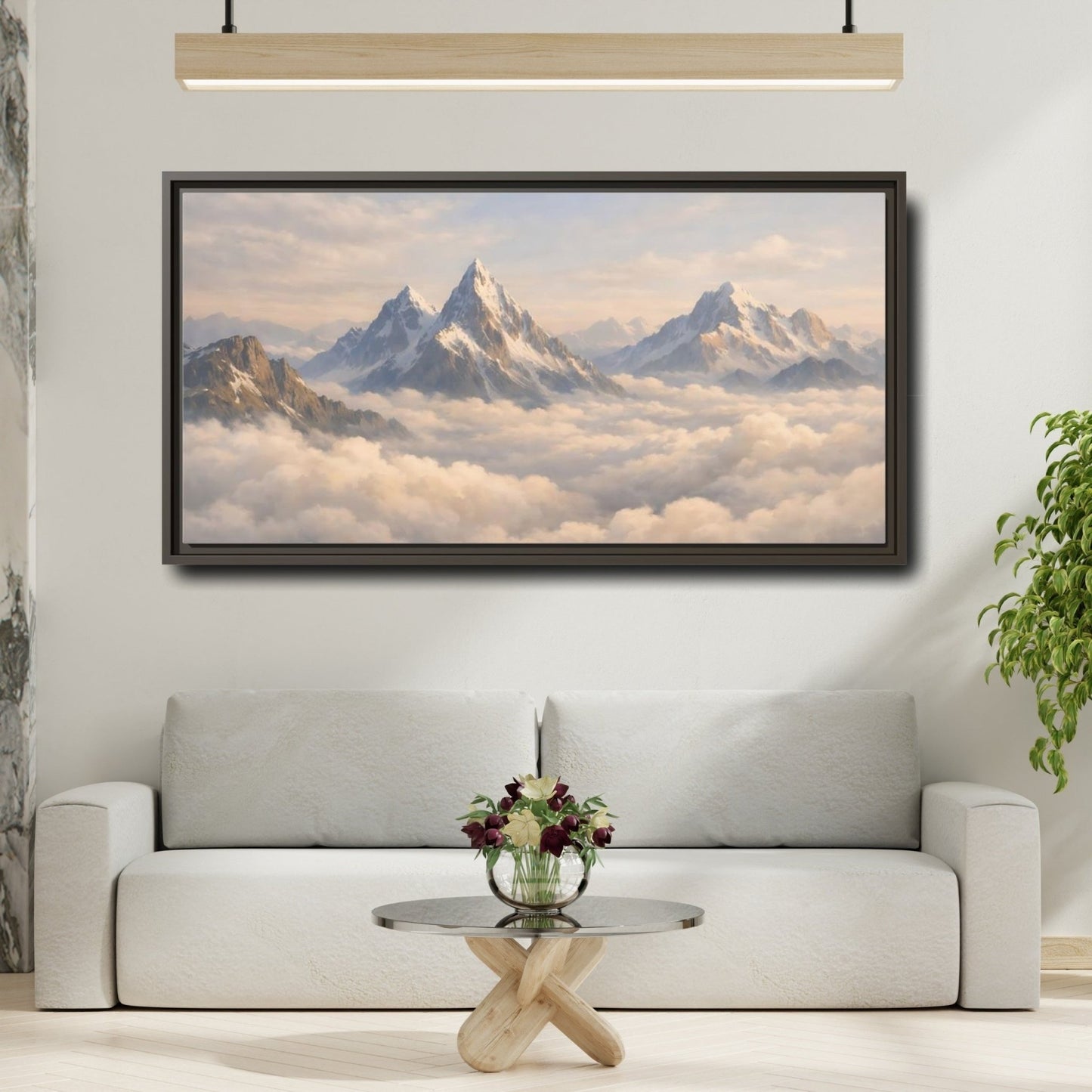 Landscape Nature Snowy Mountains - Framed Canvas Wall Art Print - YesArtYes