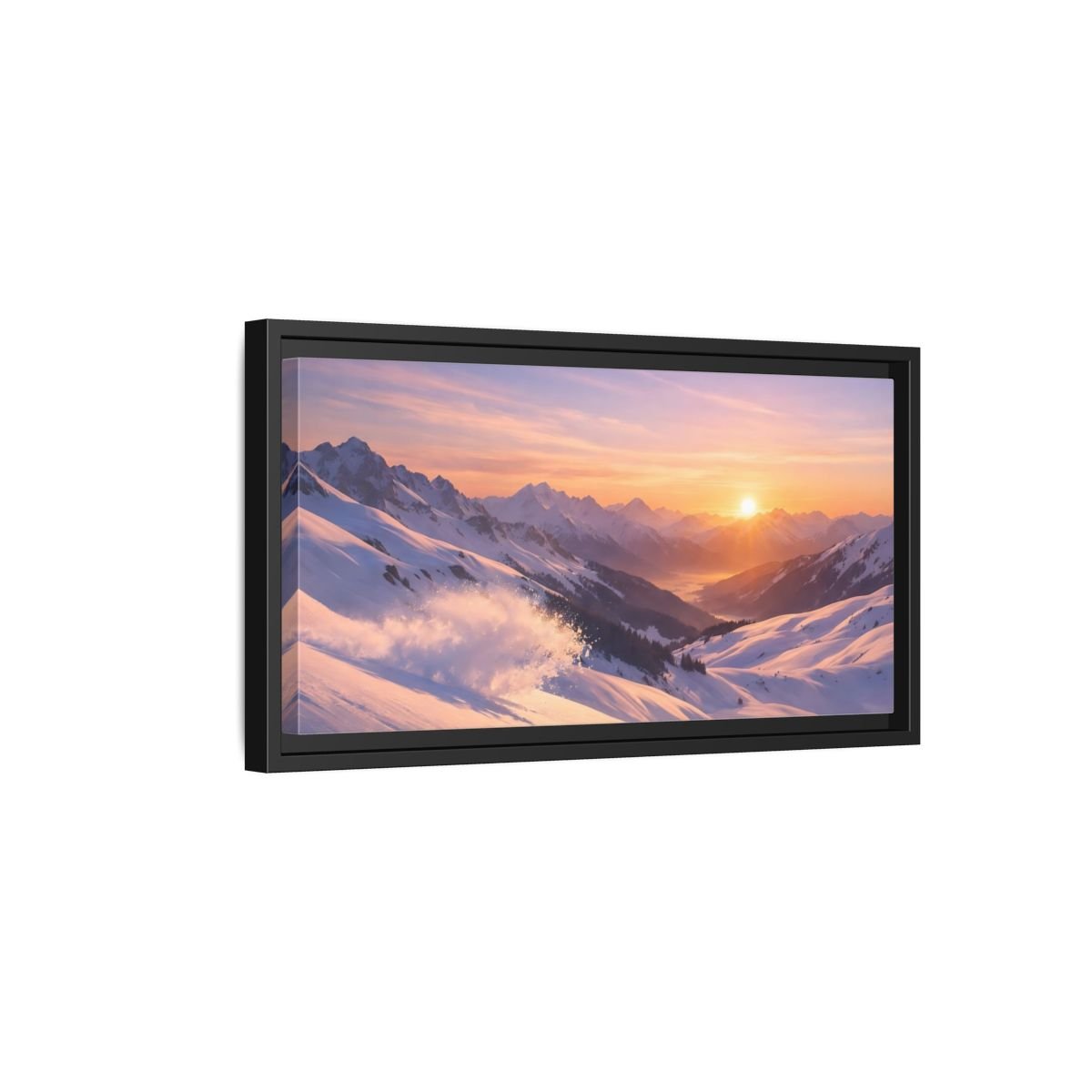 Landscape Nature Snowy Mountains Sunset - Framed Canvas Wall Art Print - YesArtYes