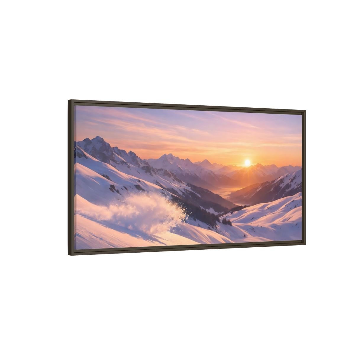 Landscape Nature Snowy Mountains Sunset - Framed Canvas Wall Art Print - YesArtYes