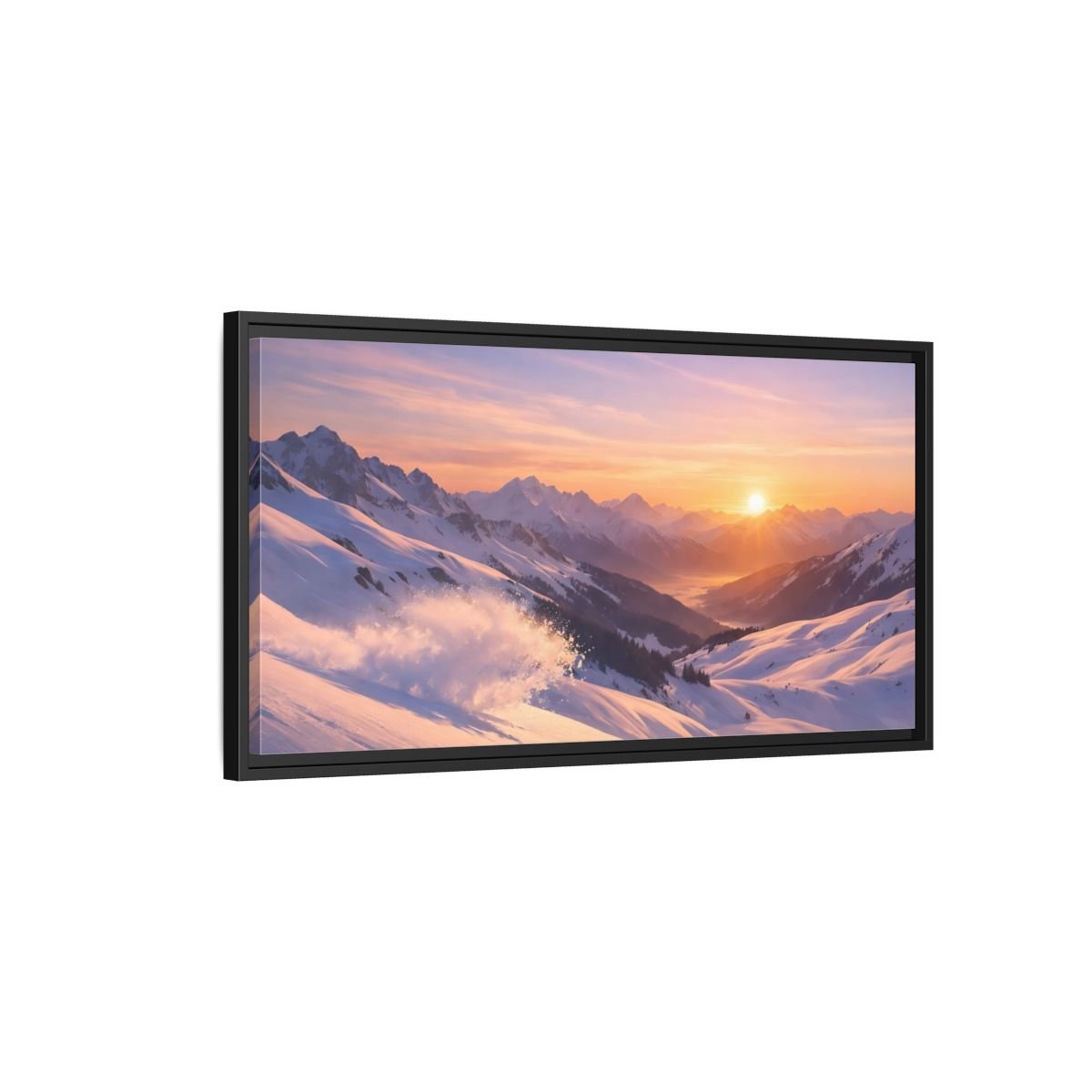 Landscape Nature Snowy Mountains Sunset - Framed Canvas Wall Art Print - YesArtYes