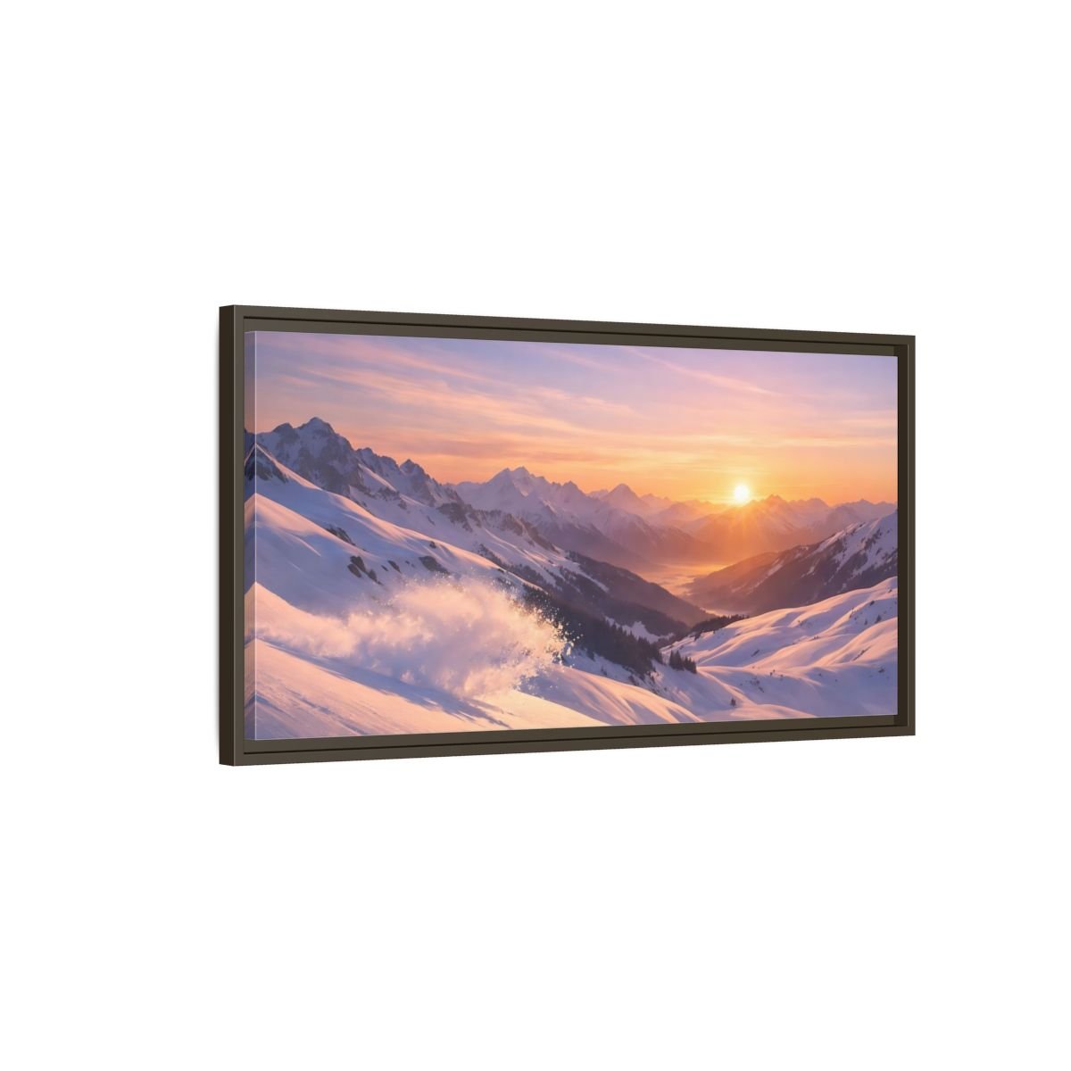 Landscape Nature Snowy Mountains Sunset - Framed Canvas Wall Art Print - YesArtYes