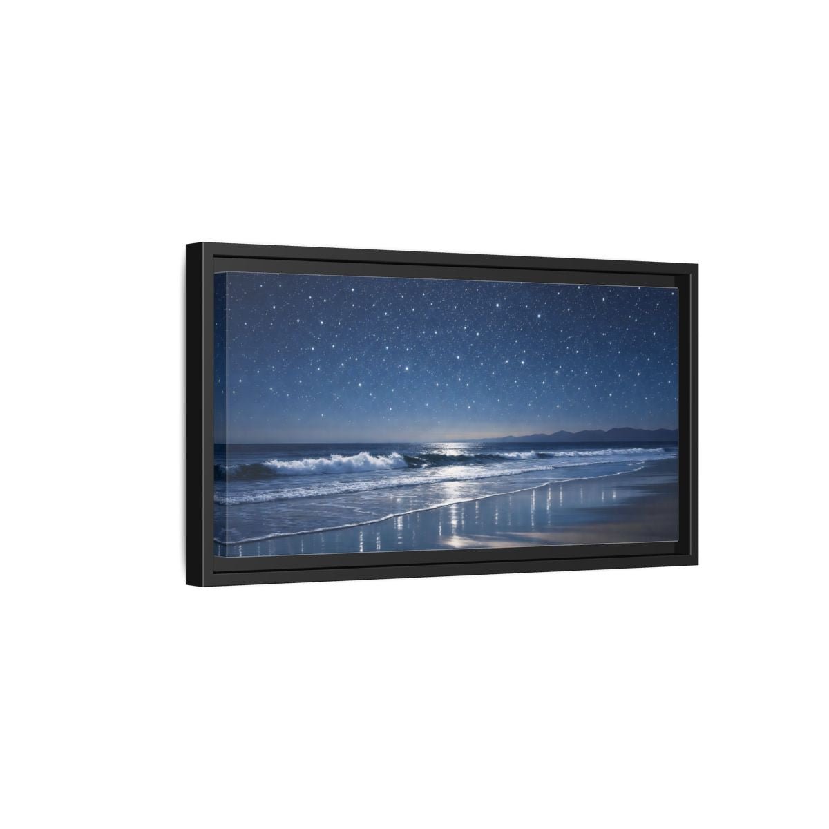 Landscape Nature Starry Beach Blue Night - Framed Canvas Wall Art Print - YesArtYes