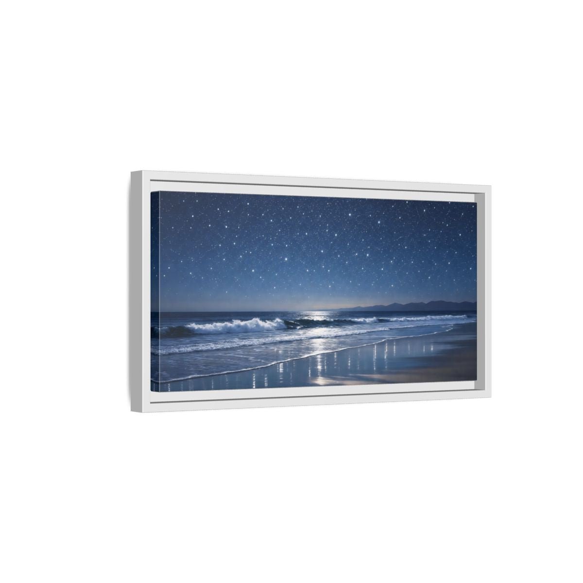 Landscape Nature Starry Beach Blue Night - Framed Canvas Wall Art Print - YesArtYes