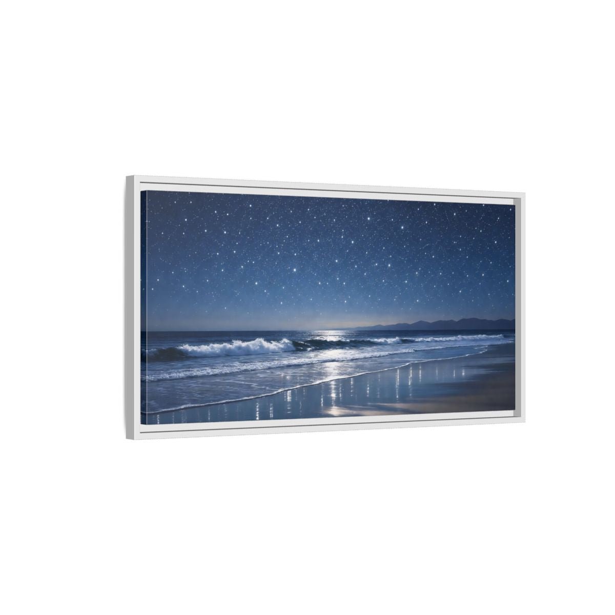 Landscape Nature Starry Beach Blue Night - Framed Canvas Wall Art Print - YesArtYes