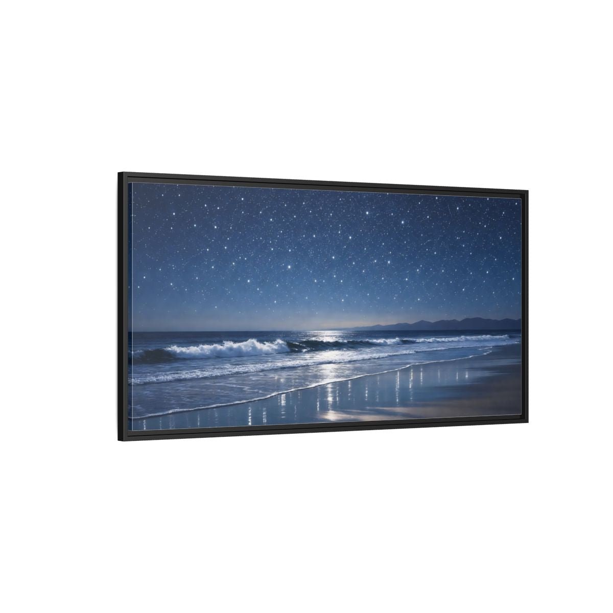 Landscape Nature Starry Beach Blue Night - Framed Canvas Wall Art Print - YesArtYes