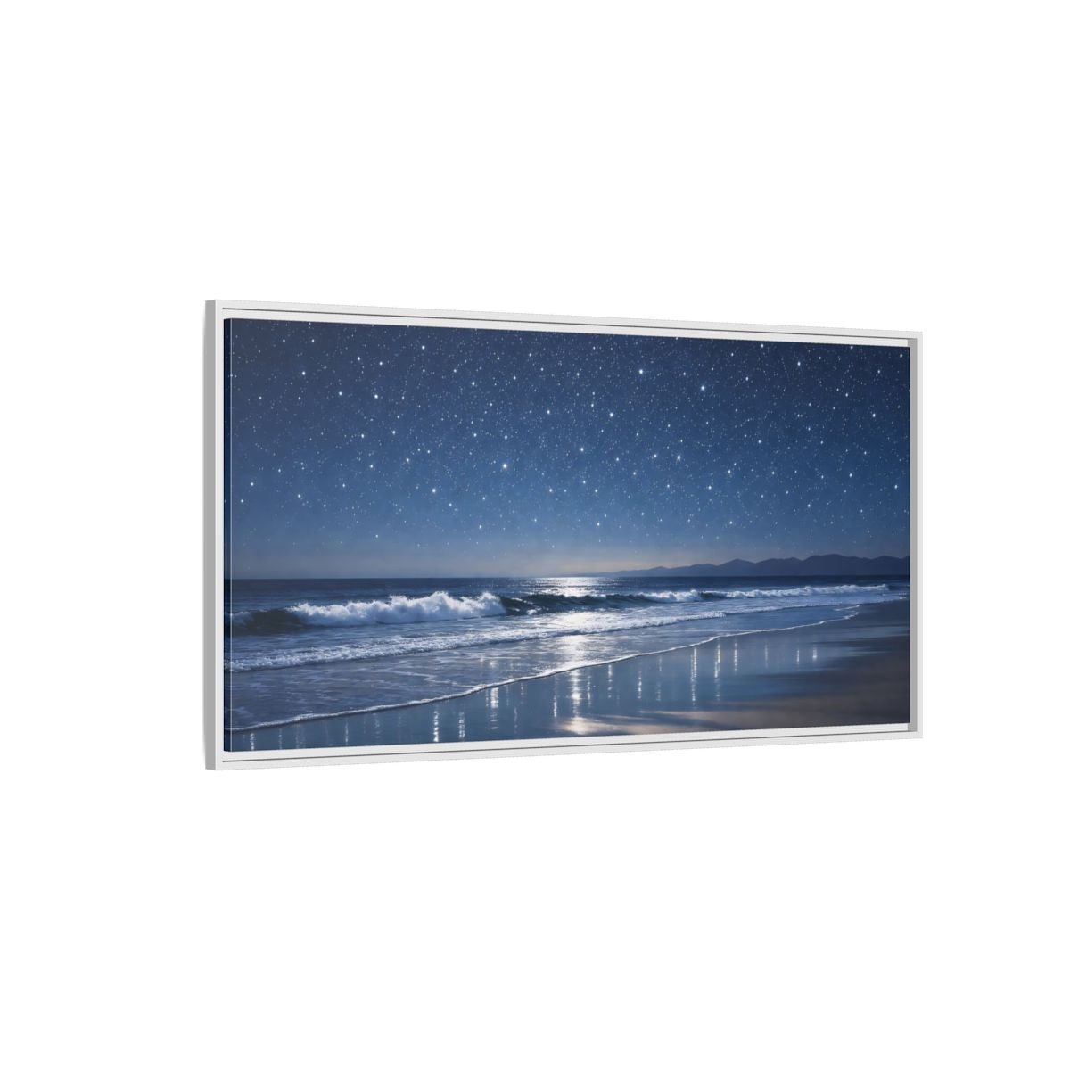 Landscape Nature Starry Beach Blue Night - Framed Canvas Wall Art Print - YesArtYes
