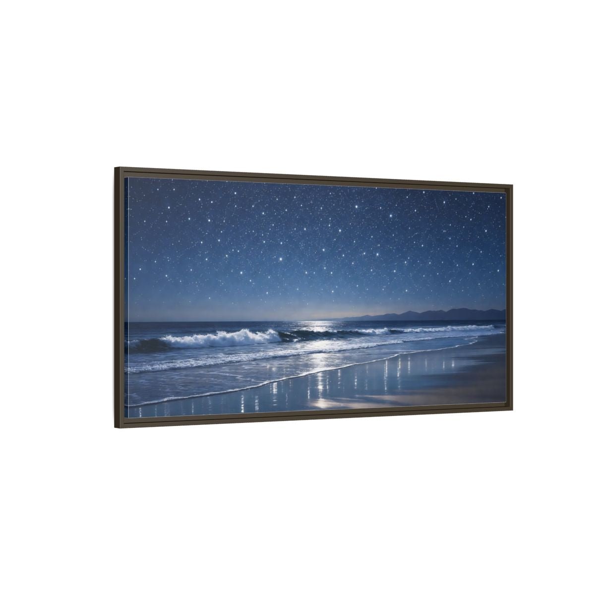 Landscape Nature Starry Beach Blue Night - Framed Canvas Wall Art Print - YesArtYes