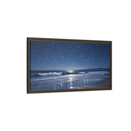 Landscape Nature Starry Beach Blue Night - Framed Canvas Wall Art Print - YesArtYes