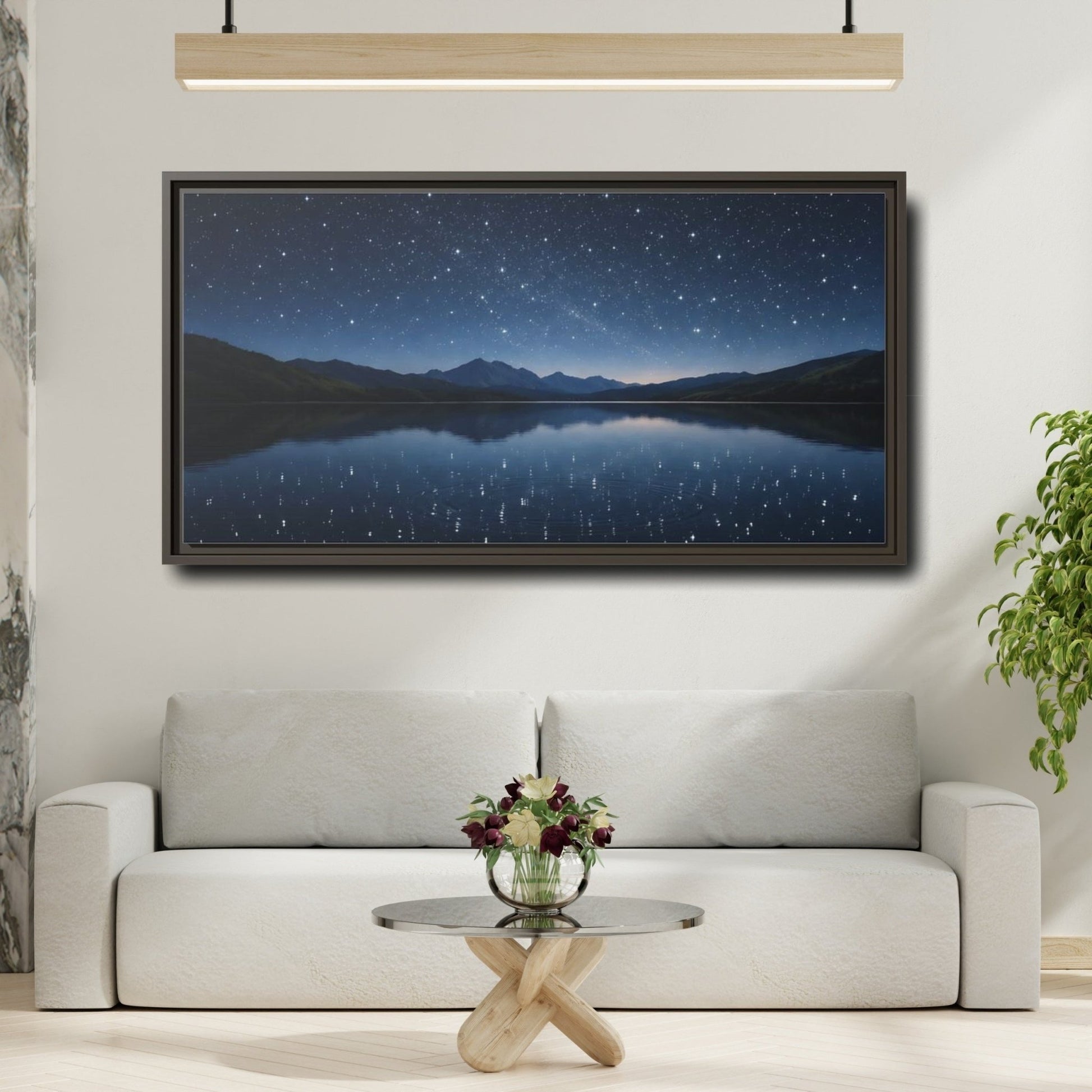 Landscape Nature Starry Night Deep Blue - Framed Canvas Wall Art Print - YesArtYes