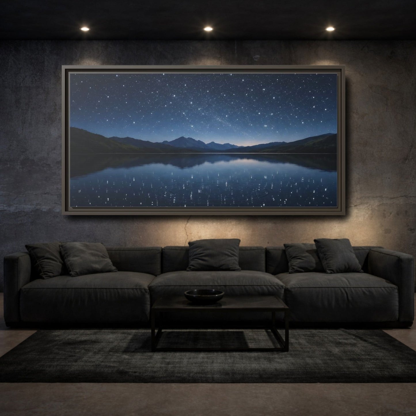 Landscape Nature Starry Night Deep Blue - Framed Canvas Wall Art Print - YesArtYes