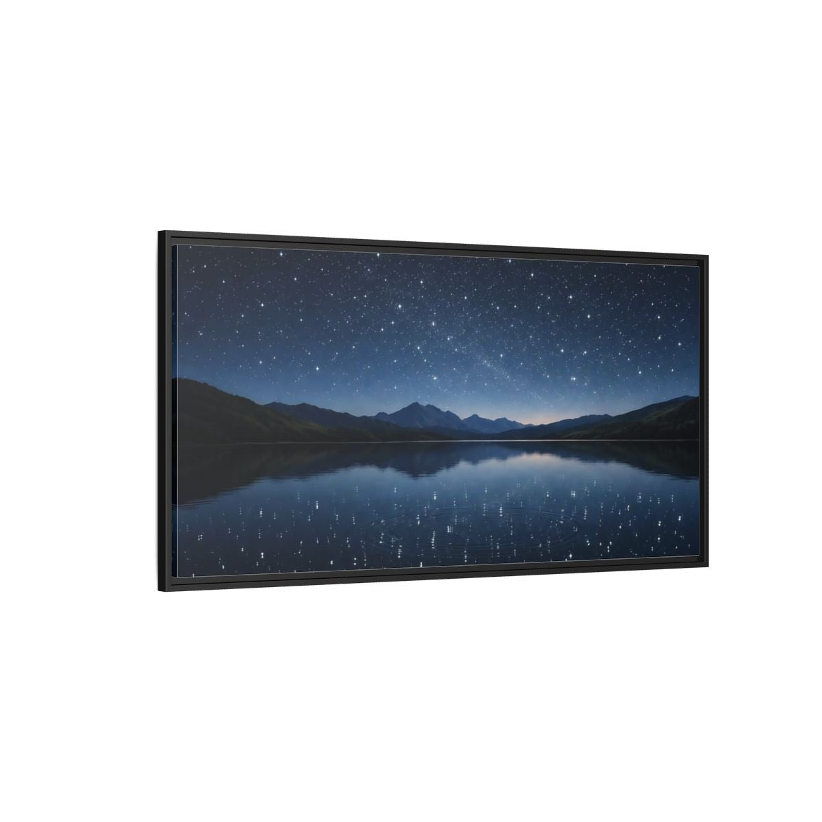 Landscape Nature Starry Night Deep Blue - Framed Canvas Wall Art Print - YesArtYes