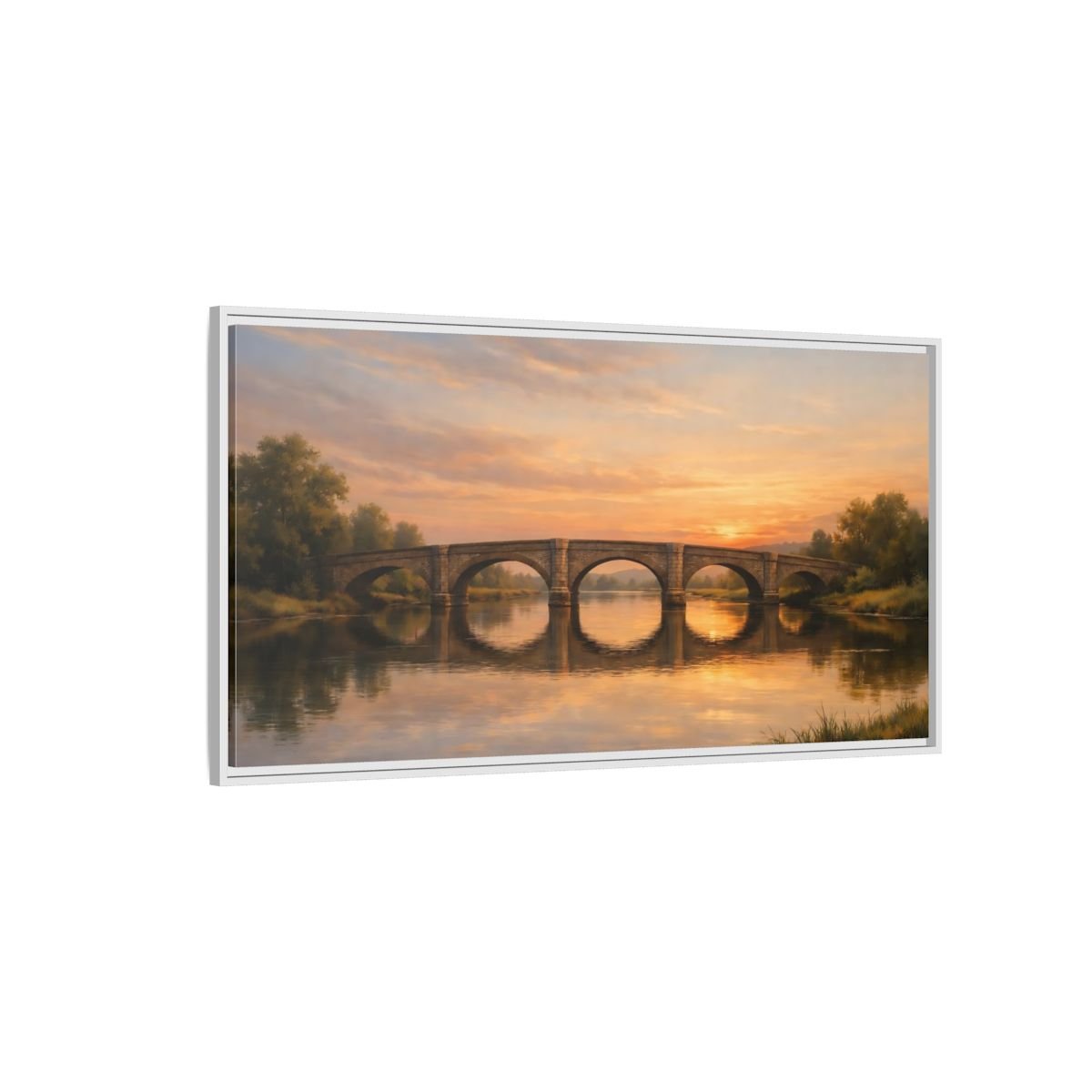Landscape Nature Stone Bridge Golden Sunset - Framed Canvas Wall Art Print - YesArtYes