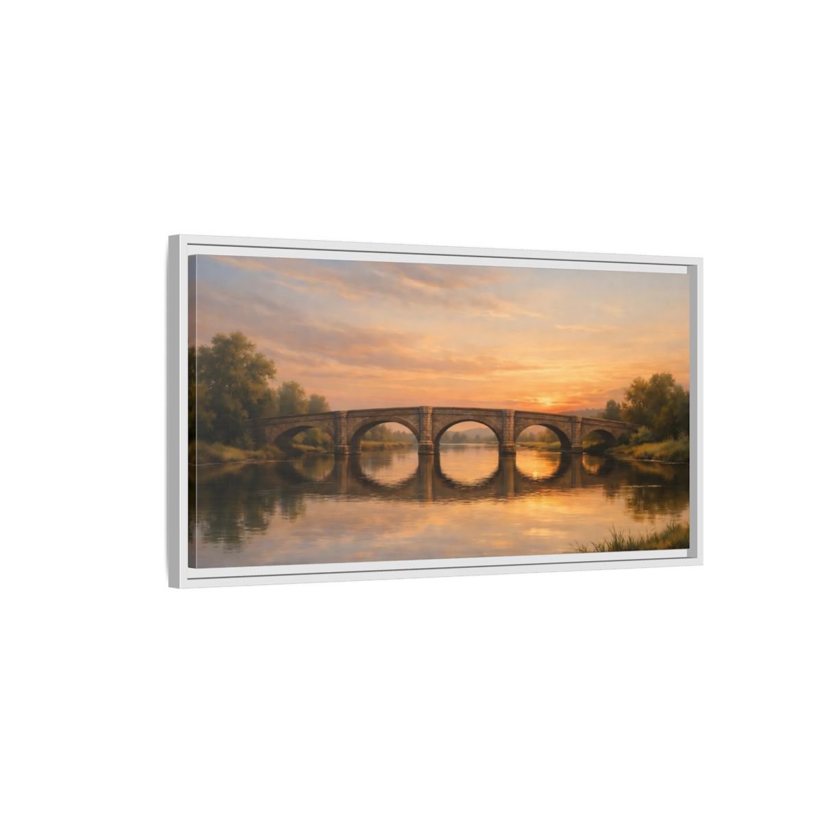 Landscape Nature Stone Bridge Golden Sunset - Framed Canvas Wall Art Print - YesArtYes