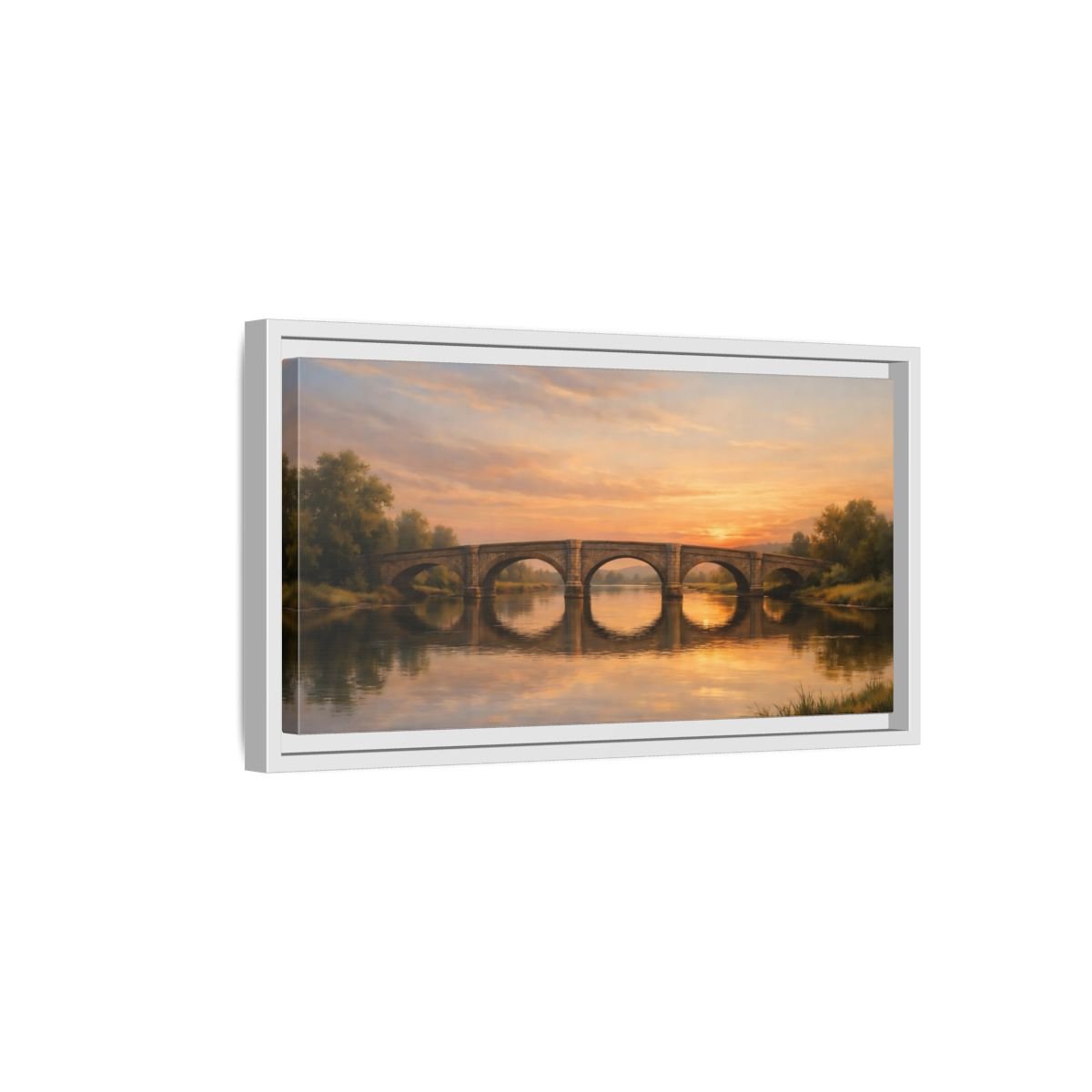 Landscape Nature Stone Bridge Golden Sunset - Framed Canvas Wall Art Print - YesArtYes