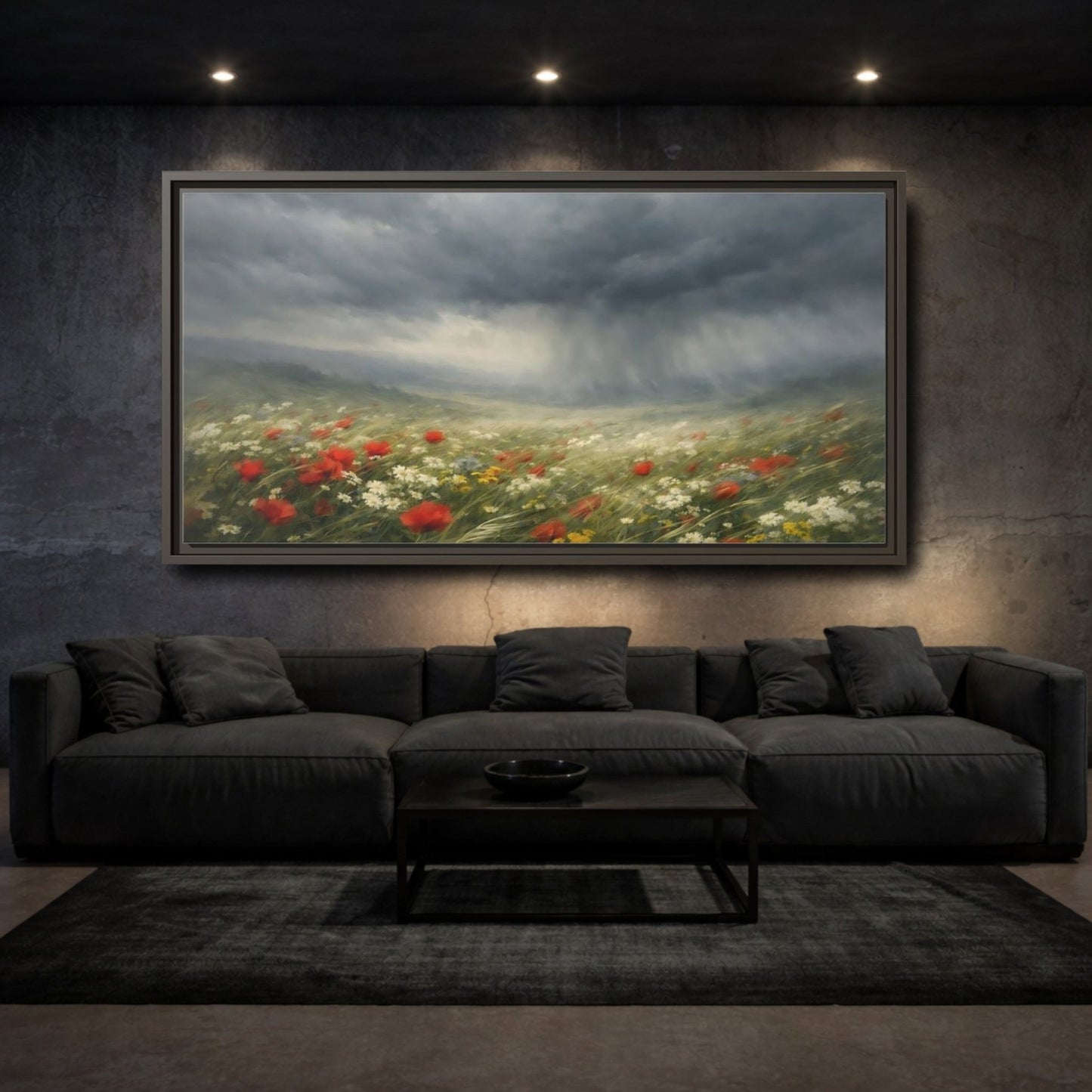 Landscape Nature Stormy Meadow - Framed Canvas Wall Art Print - YesArtYes