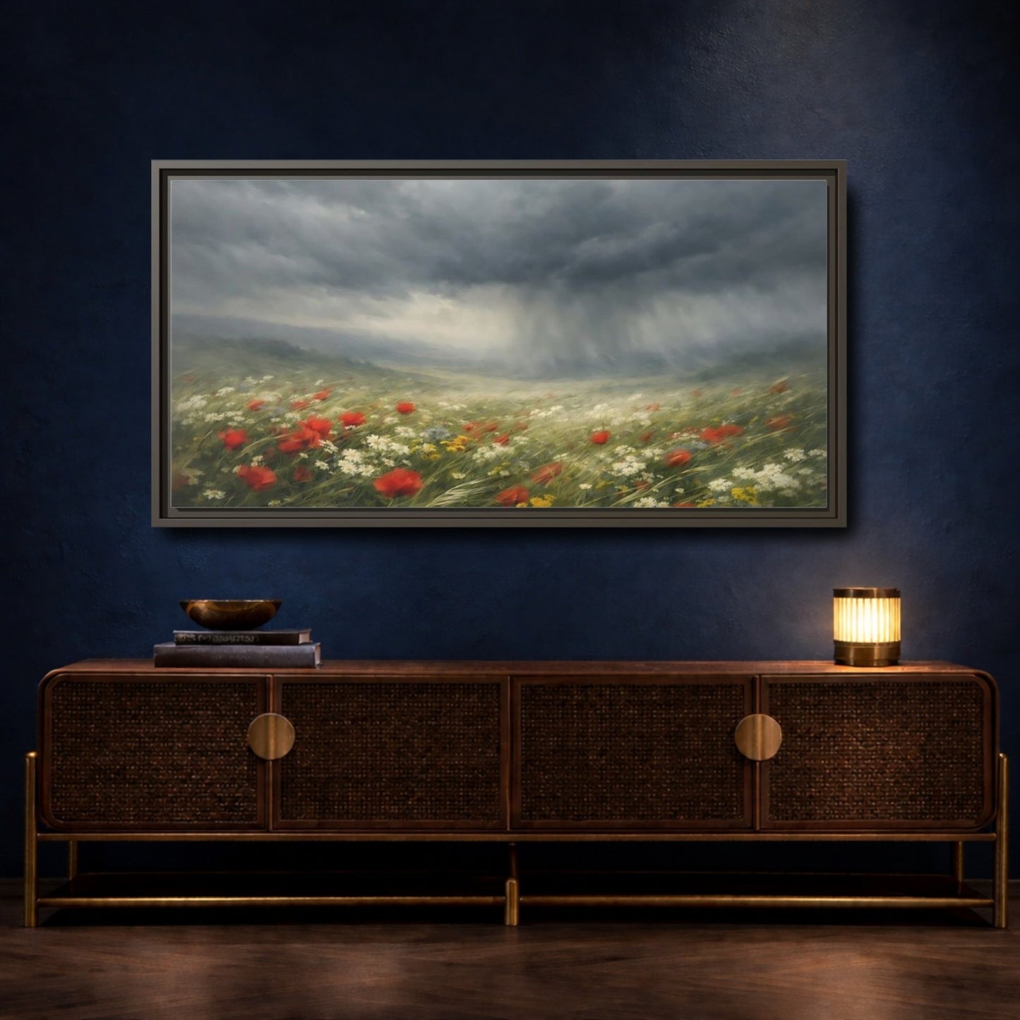 Landscape Nature Stormy Meadow - Framed Canvas Wall Art Print - YesArtYes