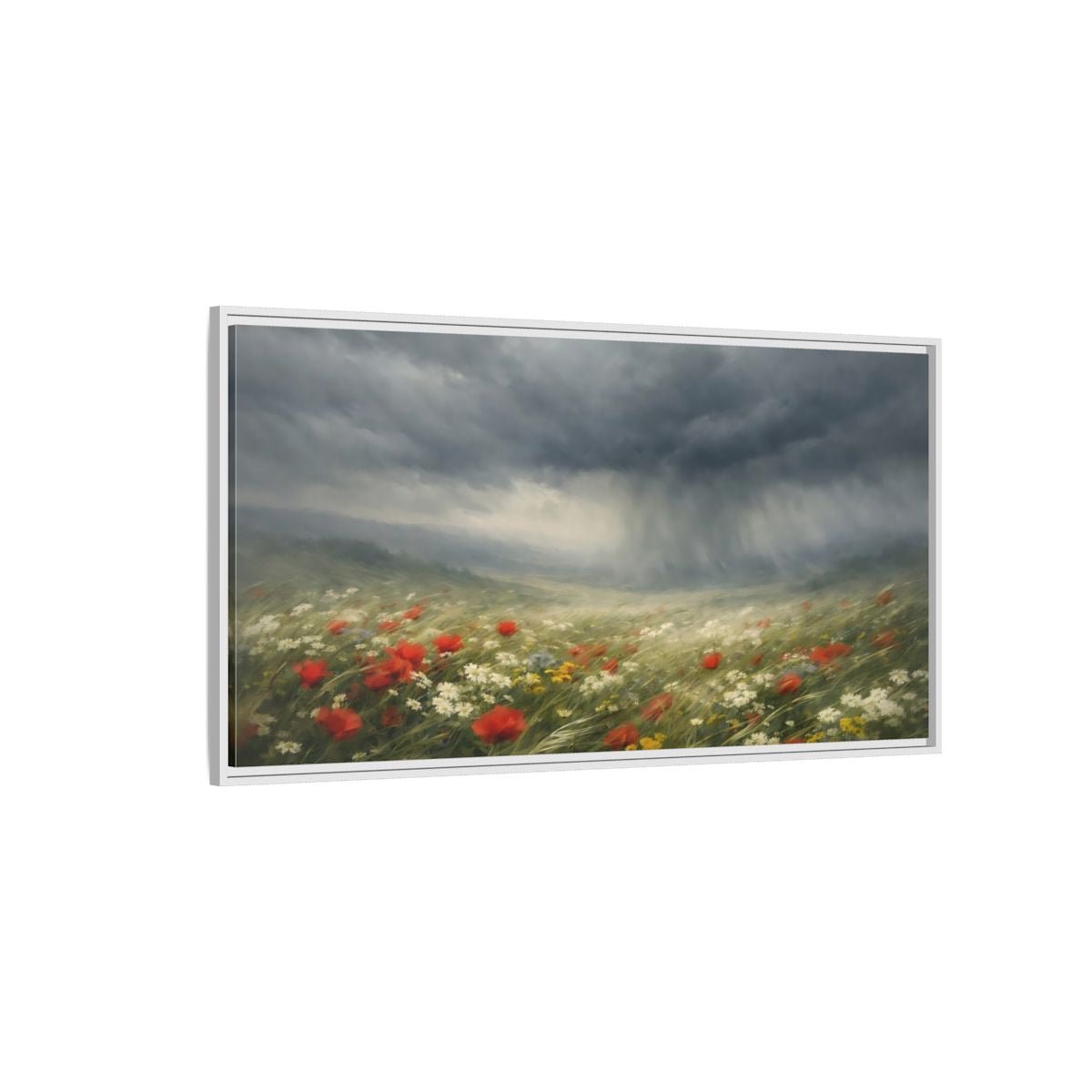 Landscape Nature Stormy Meadow - Framed Canvas Wall Art Print - YesArtYes
