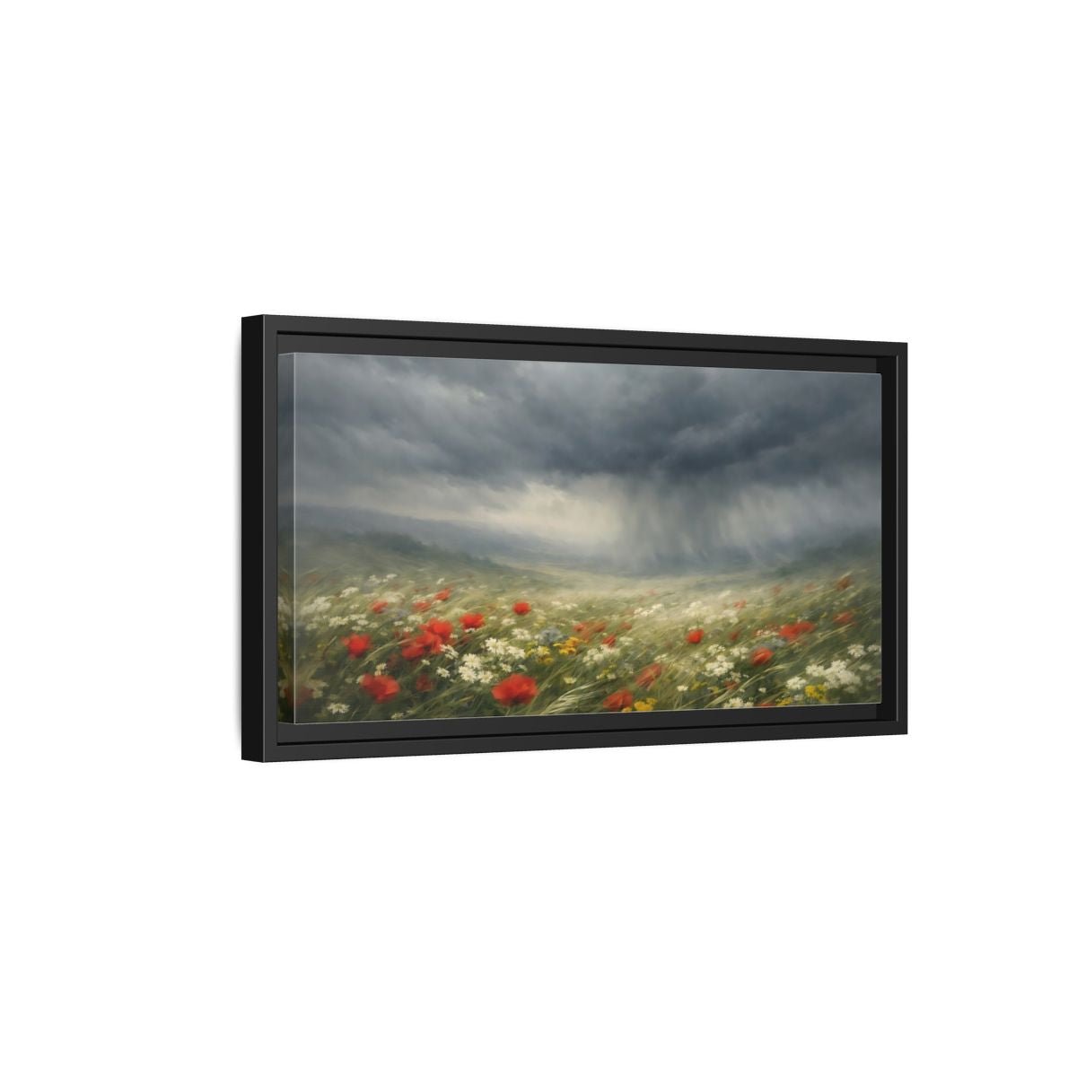 Landscape Nature Stormy Meadow - Framed Canvas Wall Art Print - YesArtYes