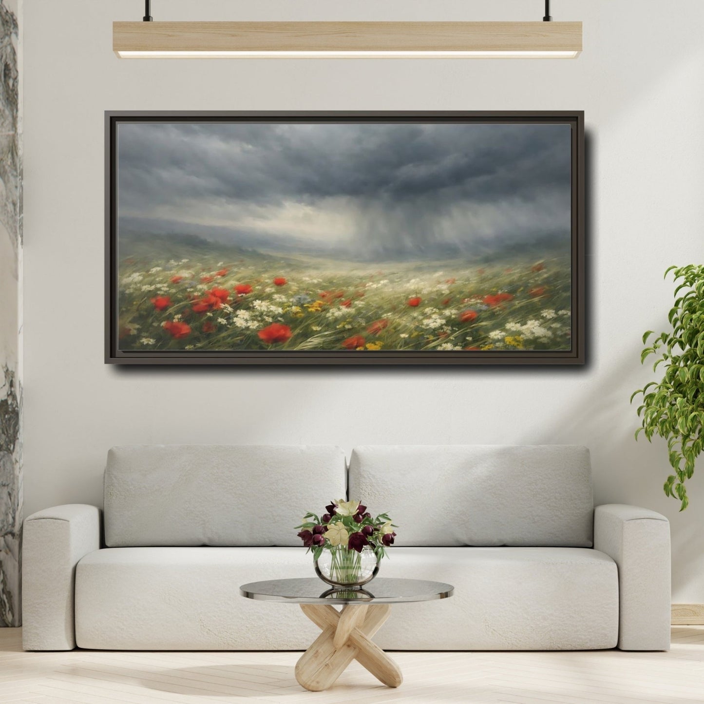 Landscape Nature Stormy Meadow - Framed Canvas Wall Art Print - YesArtYes