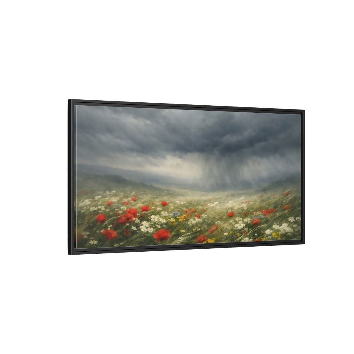 Landscape Nature Stormy Meadow - Framed Canvas Wall Art Print - YesArtYes