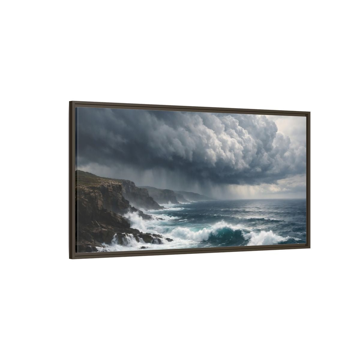 Landscape Nature Stormy Ocean - Framed Canvas Wall Art Print - YesArtYes