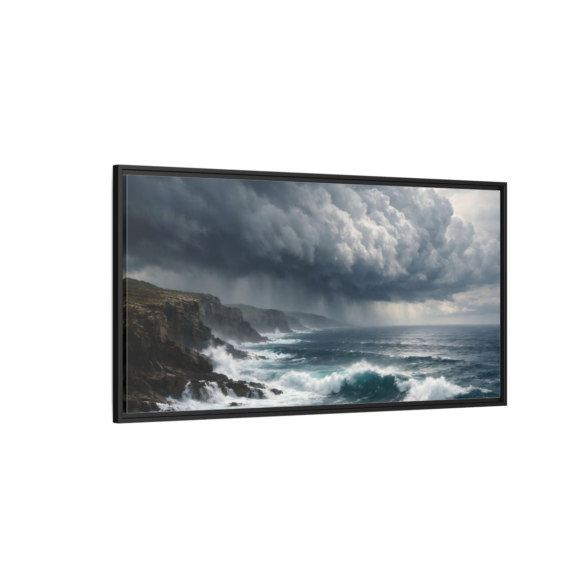 Side Mockup 5. Nature Stormy Ocean Stormy Ocean shown as stretched canvas wall art