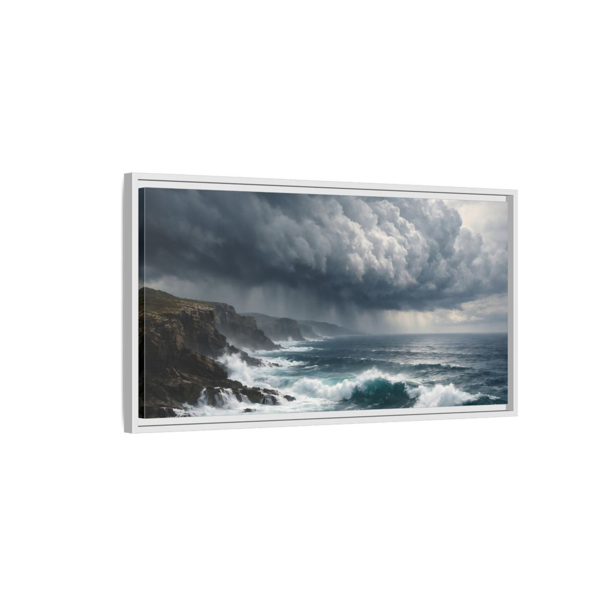 Side Mockup 1. Nature Stormy Ocean Stormy Ocean shown as stretched canvas wall art