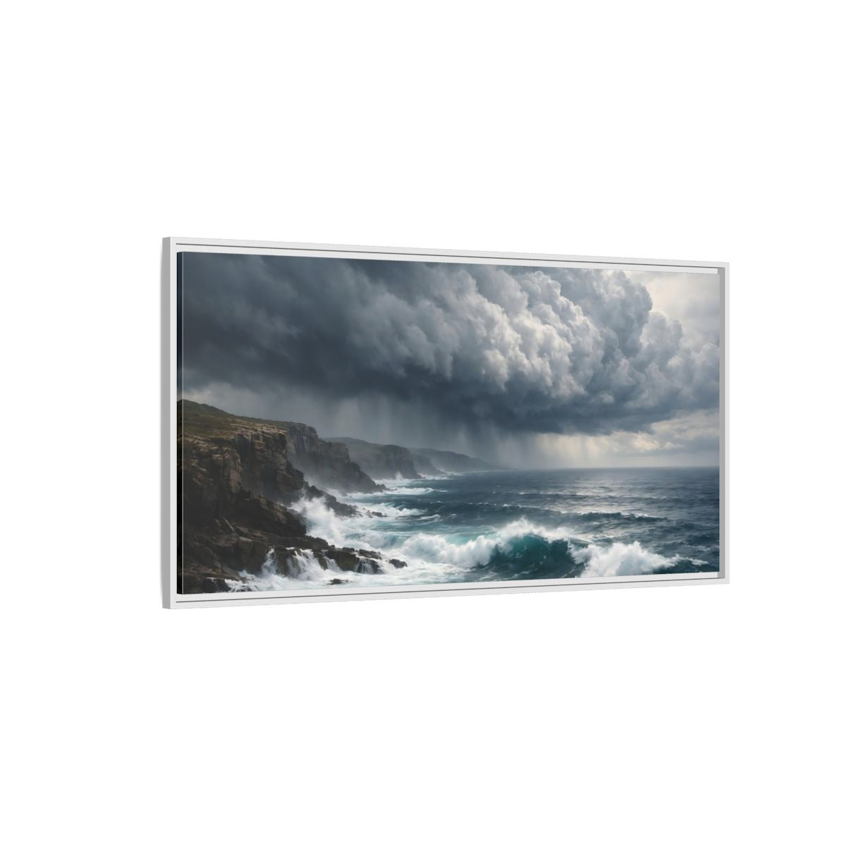 Side Mockup 3. Nature Stormy Ocean Stormy Ocean shown as stretched canvas wall art
