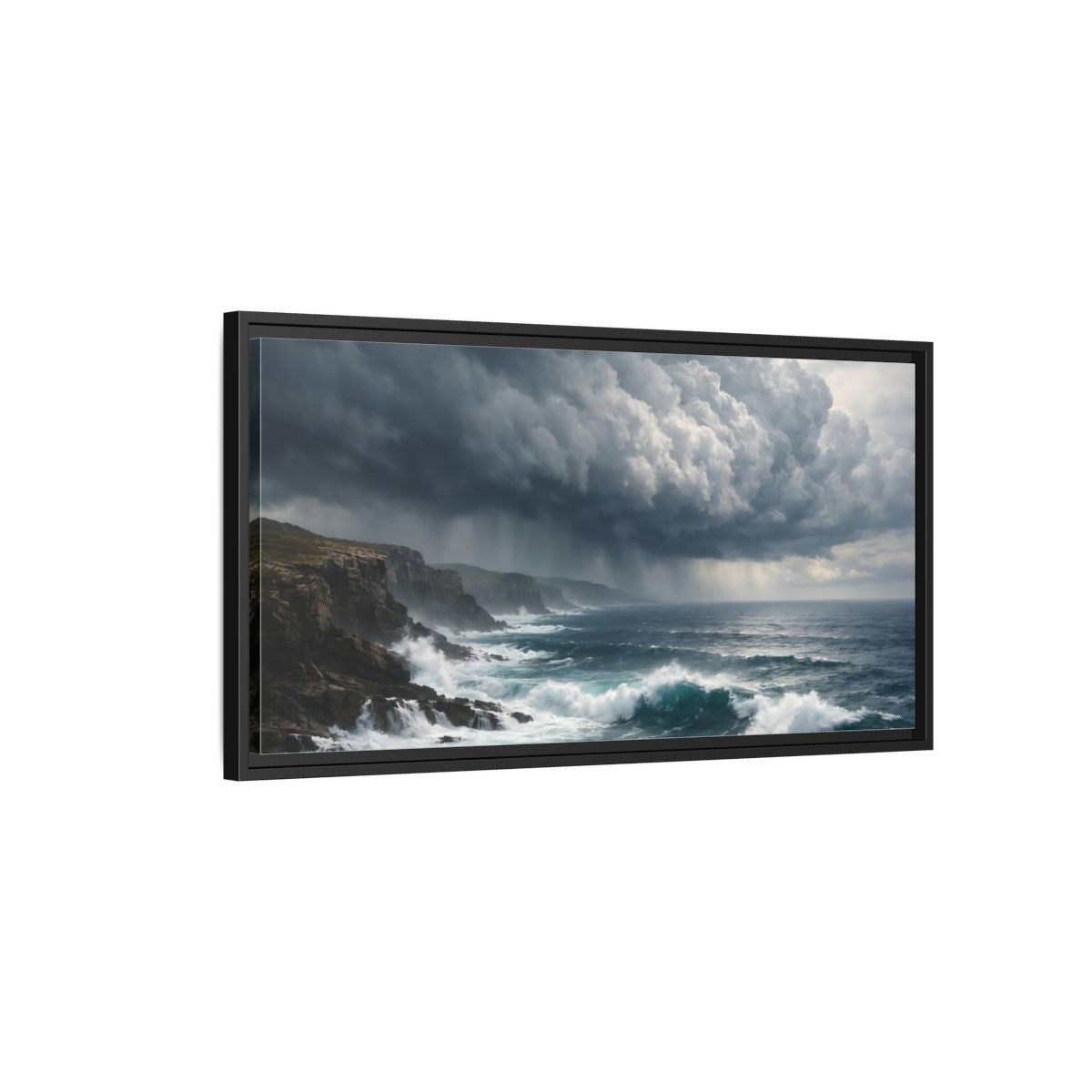 Side Mockup 2. Nature Stormy Ocean Stormy Ocean shown as stretched canvas wall art