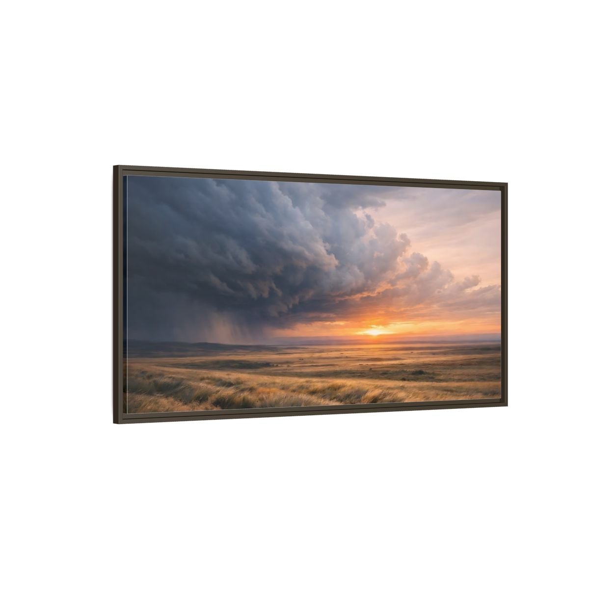 Landscape Nature Stormy Orange And Gray - Framed Canvas Wall Art Print - YesArtYes