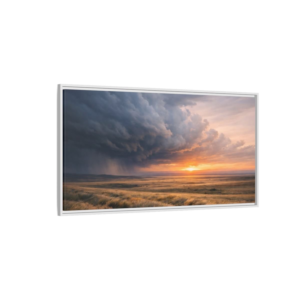 Landscape Nature Stormy Orange And Gray - Framed Canvas Wall Art Print - YesArtYes