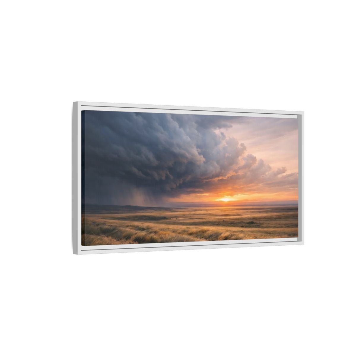 Landscape Nature Stormy Orange And Gray - Framed Canvas Wall Art Print - YesArtYes