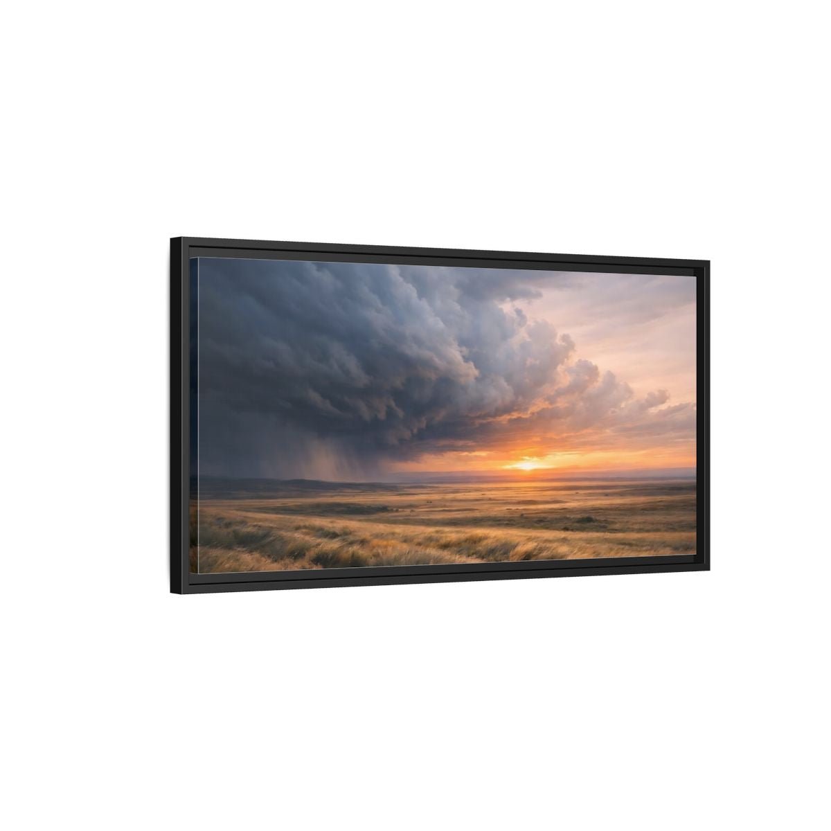 Landscape Nature Stormy Orange And Gray - Framed Canvas Wall Art Print - YesArtYes