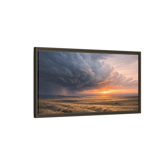 Landscape Nature Stormy Orange And Gray - Framed Canvas Wall Art Print - YesArtYes