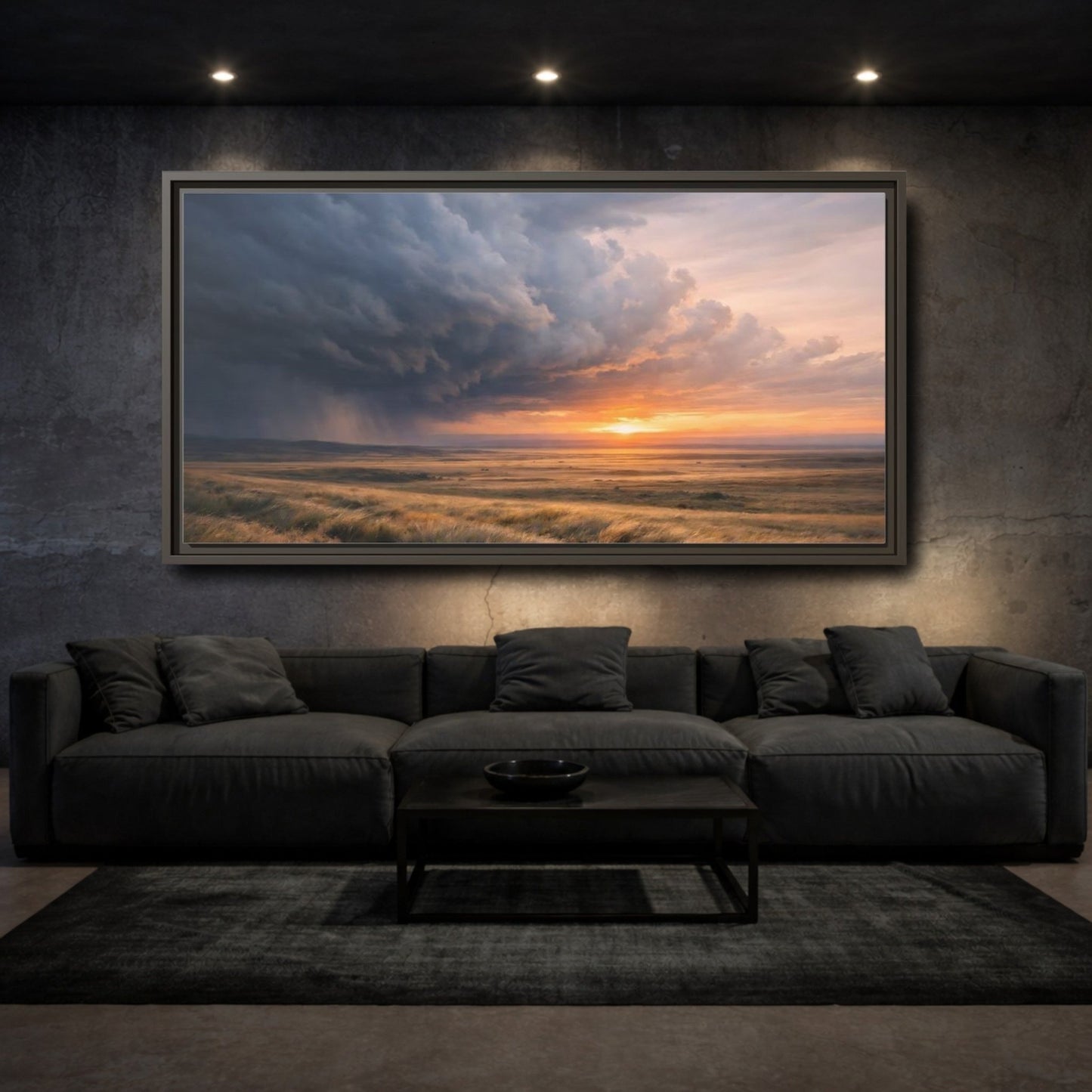 Landscape Nature Stormy Orange And Gray - Framed Canvas Wall Art Print - YesArtYes