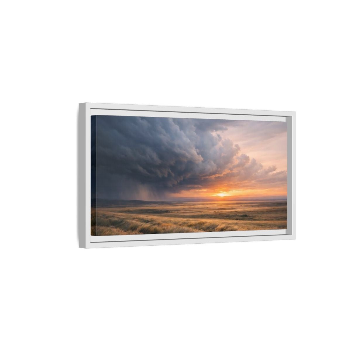 Landscape Nature Stormy Orange And Gray - Framed Canvas Wall Art Print - YesArtYes