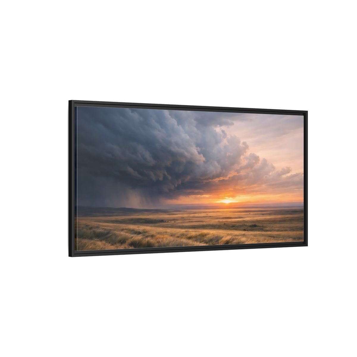 Landscape Nature Stormy Orange And Gray - Framed Canvas Wall Art Print - YesArtYes