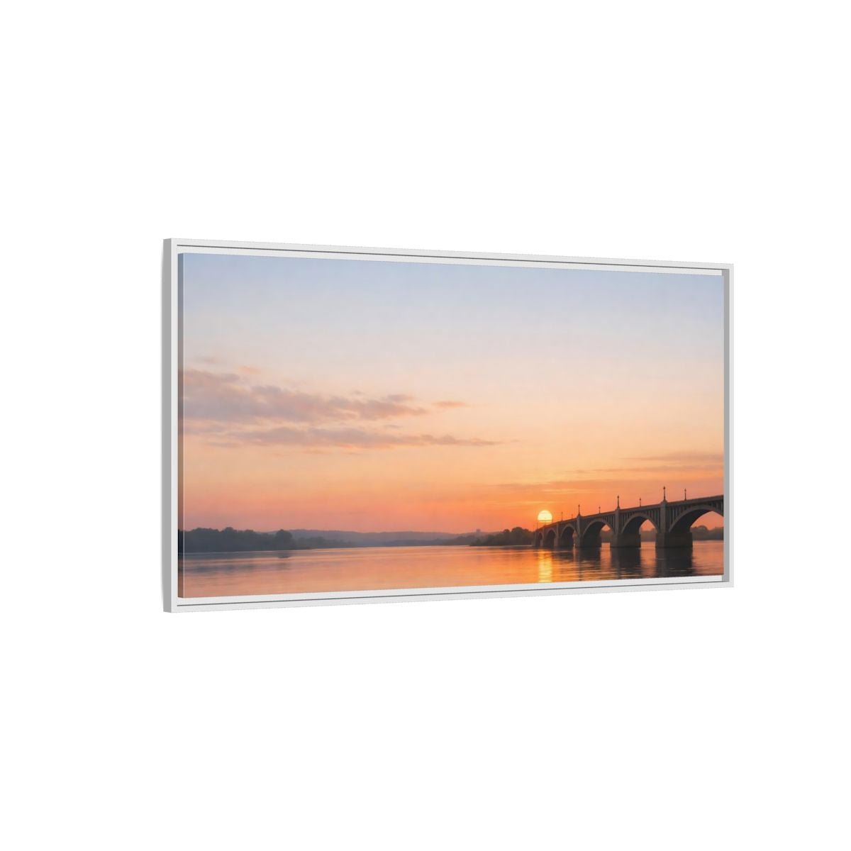 Landscape Nature Sunset Bridge Orange Blue - Framed Canvas Wall Art Print - YesArtYes