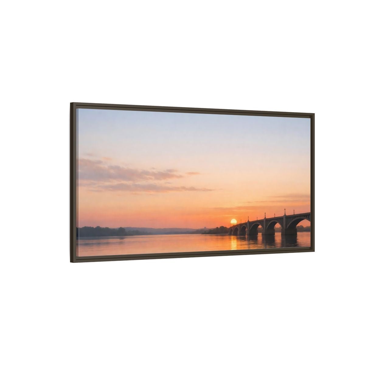 Landscape Nature Sunset Bridge Orange Blue - Framed Canvas Wall Art Print - YesArtYes