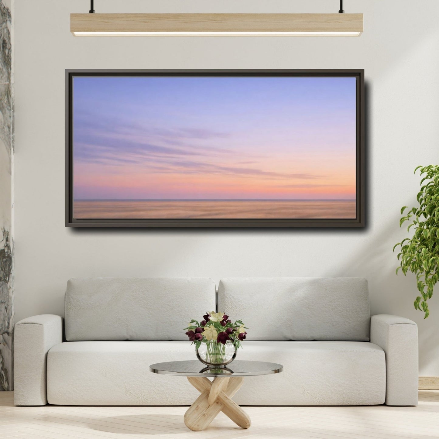 Landscape Nature Sunset Field Pastel - Framed Canvas Wall Art Print - YesArtYes
